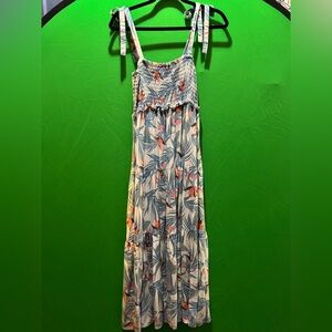 Tribal Jeans Tropical Print Smocked Maxi Dress